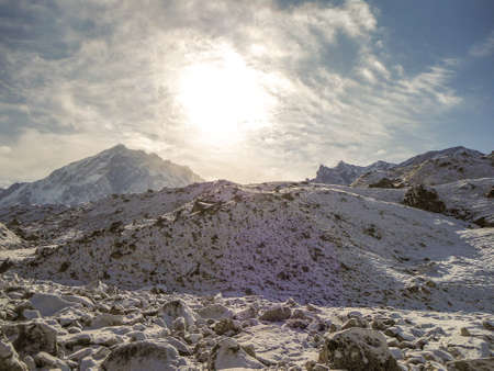 Amazing snowy landscape in the Everest base camp trekの写真素材
