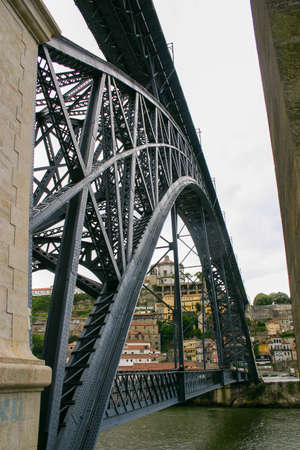 Amazing detail of Gustave Eiffell iron bridge in Porto, Portugal