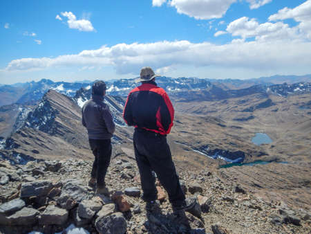 Trekkers at the top of Mount Tunari, near Cochabamba, Boliviaのeditorial素材