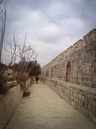Perspective of a medieval wall in Jerusalem, Israelの写真素材