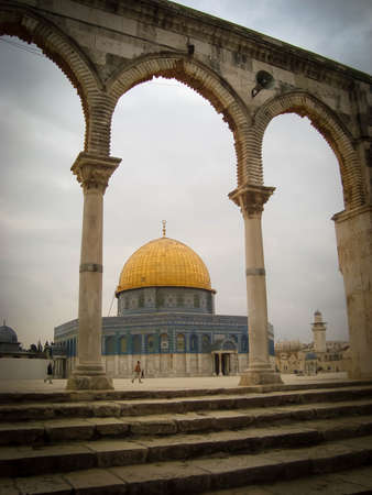 Ancient arcs and the Dome of the Rock in Jerusalem, Israelの写真素材