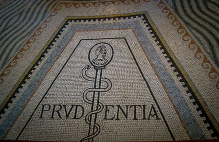Ancient mosaic at the floor with the draw of prudence virtueのeditorial素材