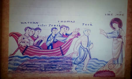 Jesus at the boat with the disciples imageのeditorial素材