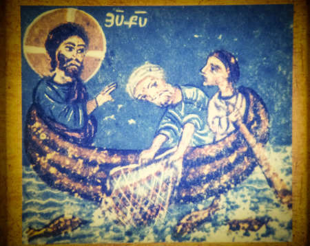 Jesus at the boat with the disciples imageのeditorial素材