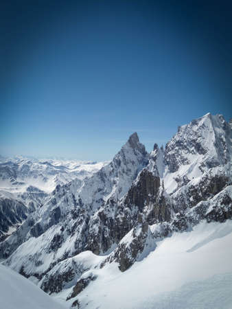 Beautiful aerial view of Courmayer in a winter day withe clear skies, no clouds in Italyの写真素材