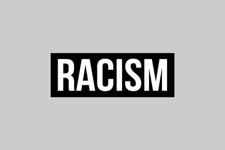 Say no to Racism. White text on black box and gray background representing the need to stop racismの写真素材