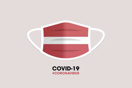 Medical mask sign illustration. Face mask prevent corona virus infection. Covid 19 mouth mask with the flag of Latviaの写真素材