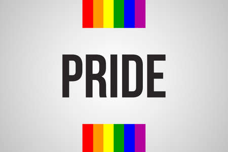 Rainbow colored flag up and down. Pride word in black with white background. LGBT concept Gay Pride. Sticker, print, logo typography design.の写真素材