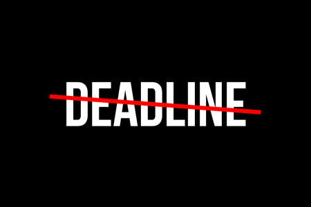 Reaching the deadline. Crossed out word with a red line meaning the time is overの写真素材