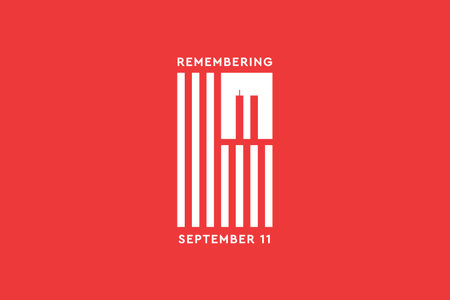 Always Remember 9 11. White American or USA flag with the twin towers on red background....