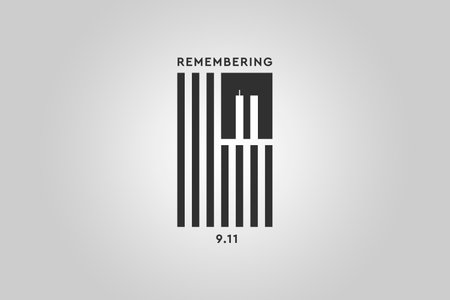 Always Remember 9 11. Black American or USA flag with the twin towers on gray background....
