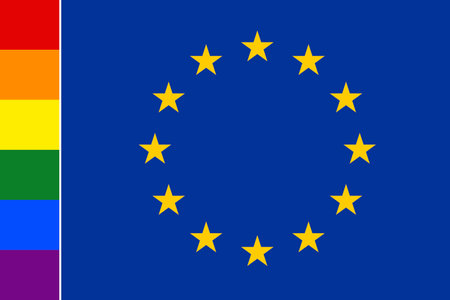 LGBTQ community gay concept in the EU. LGBT in the European Union. Multicolored rainbow flag,...
