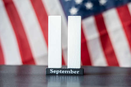 Remember 9 11, Patriot day, September 11. Illustration of the Twin towers representing the number eleven. We will never forget the terrorist attacks of september 11, 2001. Remeberingの写真素材