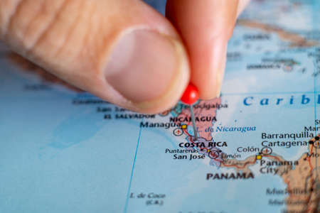 Costa Rica pin on a world map. Costa Rica travel destination planningのeditorial素材