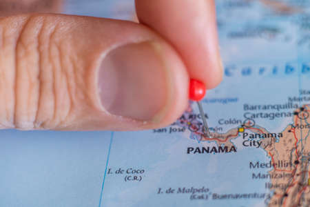 Panama pin on a world map. Panama travel destination planning pinnedのeditorial素材