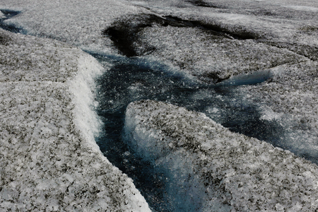 Glacial ice melting on mountais of iceland