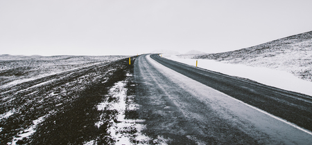 Road trip secondary with snow without anyone driving through Iceland