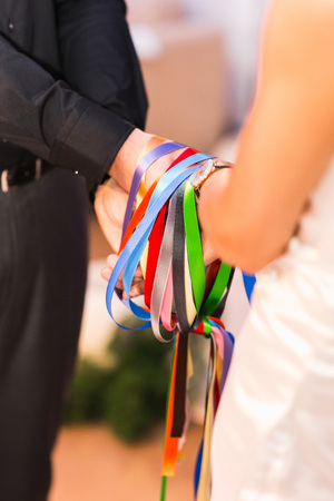 Newly married couple after their wedding.の写真素材