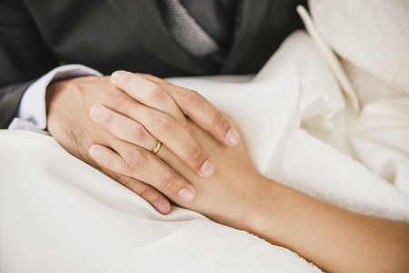 Newly married couple after their wedding.の写真素材
