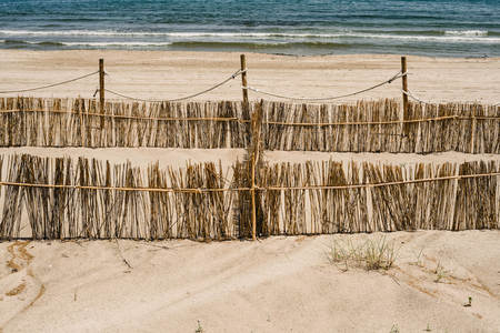 Fence to retain sand and create dunes on the beaches of Valenciaの写真素材