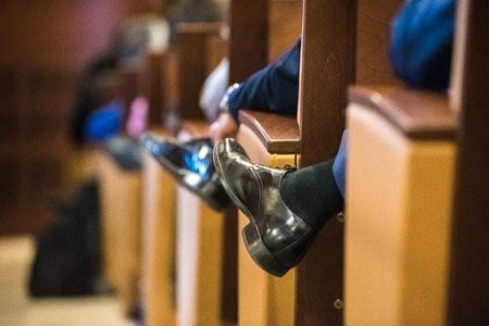 People attending congress sitting in seatsの写真素材