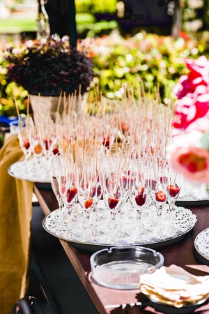 Drinks during a wedding in glass cups with ice