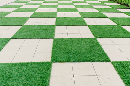 Square pattern of cement and grassの写真素材