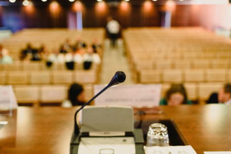 Empty seats in an auditorium for congressesの写真素材