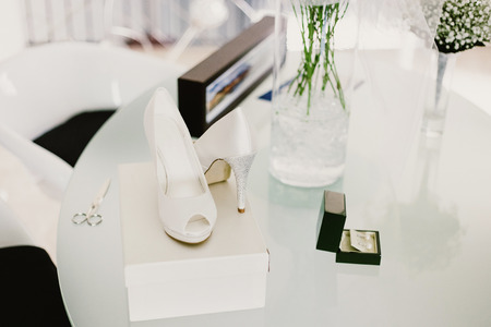 High heels shoes for women on their wedding dayの写真素材
