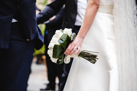 Newly married couple after their wedding.の写真素材
