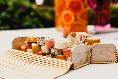 Appetizers of shusi a wedding menuの写真素材