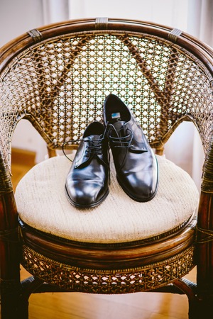Elegant dark colored men shoesの写真素材