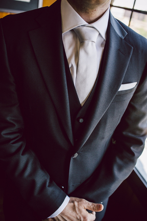 Groom getting ready to get married dressingの写真素材