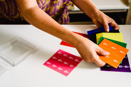 Geometry and mathematics materials in a Montessori classroomの写真素材