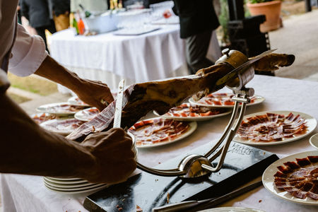 Serrano ham prepared to serve and eatの写真素材