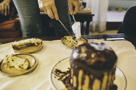 Homemade christmas panettone chocolate cake