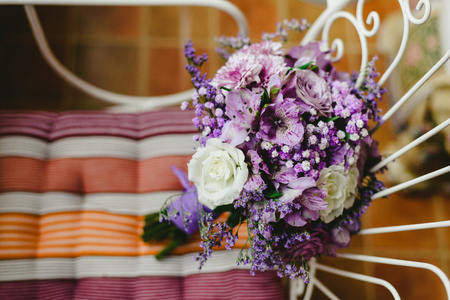 Bridal bouquet with purple tonesの写真素材