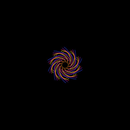 Simple composition of abstract flower with mandala shape and black background.