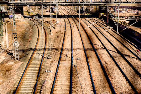 Valencia, Spain - January 12, 2019: Empty train tracks in the North station of Valencia.のeditorial素材