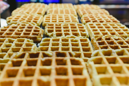 Belgian waffles without toppingsの写真素材