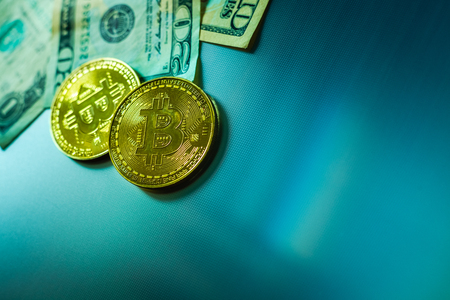 Bitcoin versus dollars, negative copy space.の写真素材