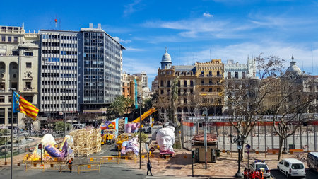 Valencia, Spain - March 7, 2019: Preparation of the Town Hall Falla days before its final assembly,...