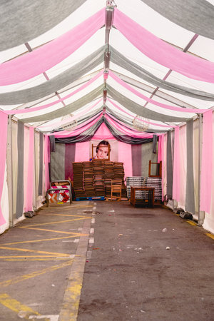 Valencia, Spain - March 16, 2019: Interior of an empty Casal, space where the falleros gather to celebrate and party together during the Fallas festivities.のeditorial素材
