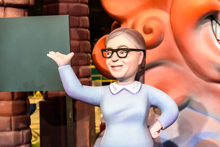 Valencia, Spain - March 15, 2019: Falla with his ninots hours before the traditional PlantÃ¡, at which time the flaws are officially placed on the streets of Valencia during their parties.のeditorial素材