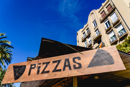 Wooden sign to sell Pizzasのeditorial素材