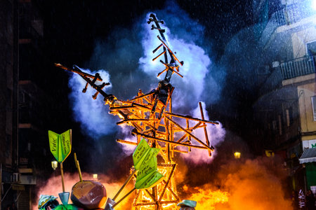 Valencia, Spain - March 19, 2019: End of the Valencian festivities of Fallas, Monument faller...