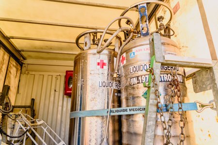 Valencia, Spain - March 26, 2019: Tank of liquid nitrogen for hospital use.のeditorial素材