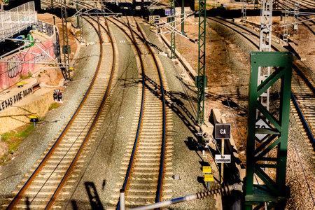 Valencia, Spain - January 12, 2019: Empty train tracks in the North station of Valencia.のeditorial素材