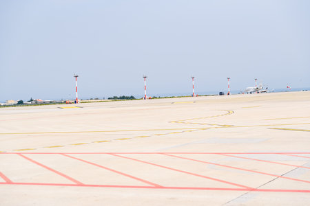 Bari, Italy - March 8, 2019: Airplane rolling down an airport runway.
