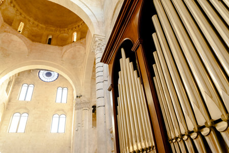 Detail of an organ in Cathedral Bari to play pieces of music during religious celebrations.のeditorial素材